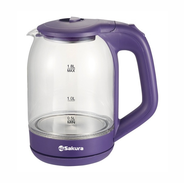 Чайник электрический SAKURA SA-2736V (Фиолетовый; 1500-1800Вт; Объем 1.8л; Стекло; Точечн.подсветка)