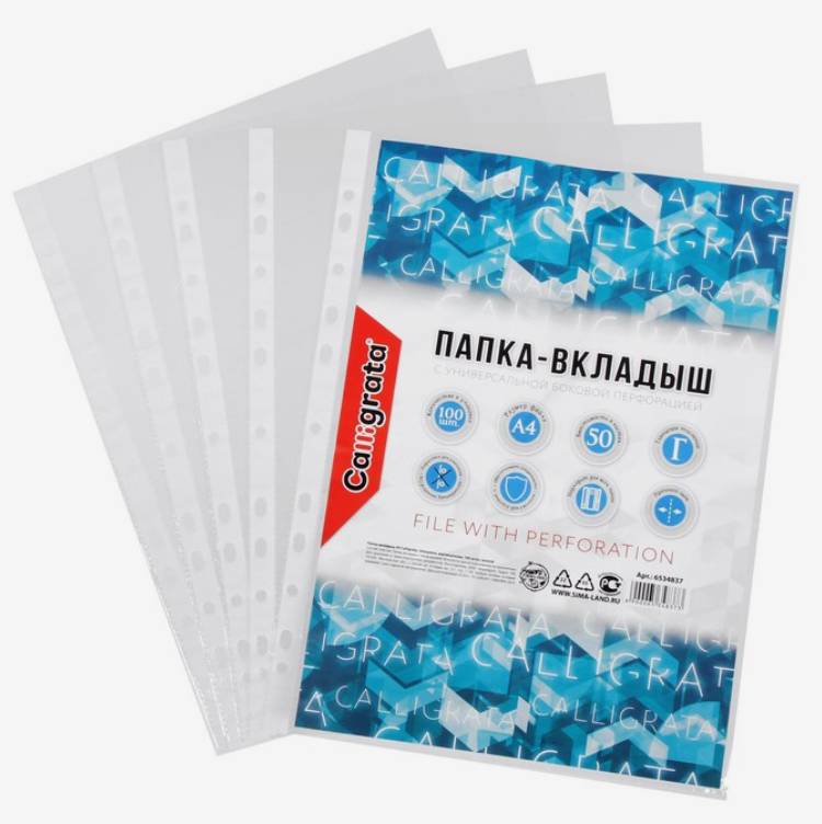 Файл-вкладыш А4, Calligrata, глянцевый, вертикальный, 100 штук, эконом 6534837