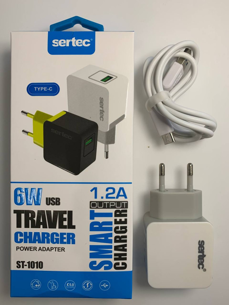 СЗУ SerteC STC-1010 5V1,2A + кабель Type-C белый