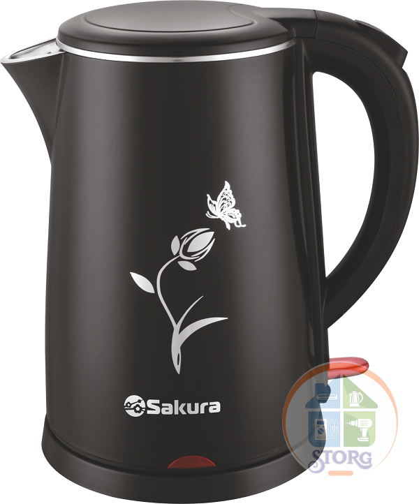 Чайник электрический SAKURA SA-2159BK (Черный; Мощность 2000Вт; Объем 1.8л; Нерж.сталь/Пластик;Диск)
