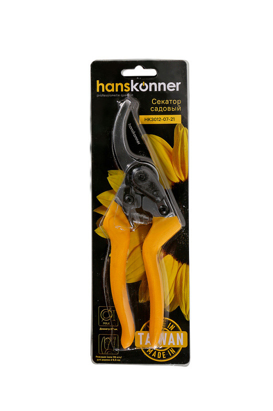Секатор Hanskonner HK3012-07-21, 215 мм, верх. лезвие с тефлон. покрыт., алюм. рукоятки, рез до 30мм