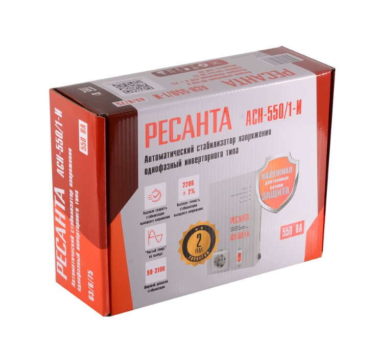 Стабилизатор напряжения инверторный Ресанта АСН-550/1-И 0.5кВА, однофазный, Белый (63/6/75) Стабилизатор напряжения инверторный Ресанта АСН-550/1-И 0.5кВА, однофазный, Белый (63/6/75)