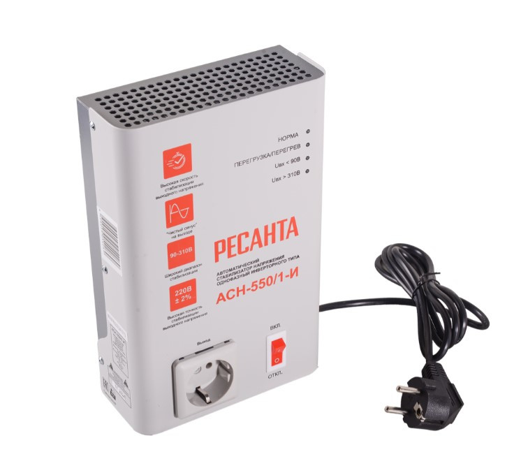 Стабилизатор напряжения инверторный Ресанта АСН-550/1-И 0.5кВА, однофазный, Белый (63/6/75) Стабилизатор напряжения инверторный Ресанта АСН-550/1-И 0.5кВА, однофазный, Белый (63/6/75)