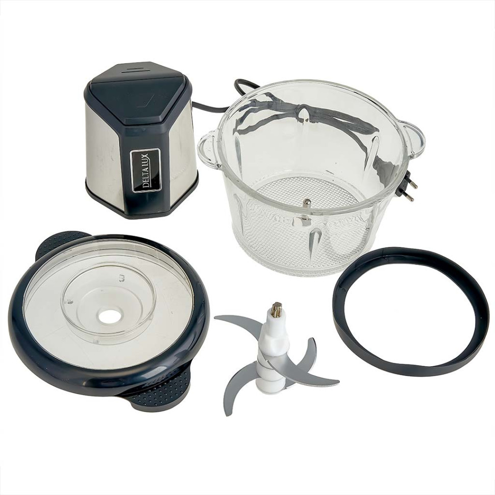 Измельчитель DELTA LUX DE-7405, 2 л, 800 Вт, стеклянная чаша, двойной ножевой блок, Черный