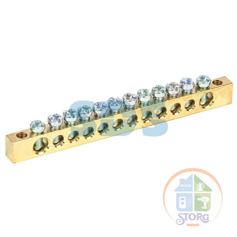 Шина PEN «земля-ноль» 6х9 мм 12/2 (12 групп/крепеж по краям) REXANT, 11-2368