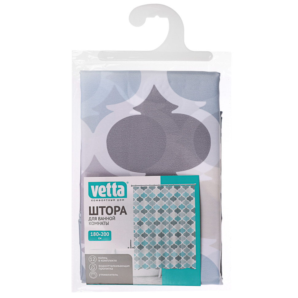 Шторка для ванной VETTA, с утяжелителем, полиэстер, 90 г/м2, 180x200см, Плитка, 054