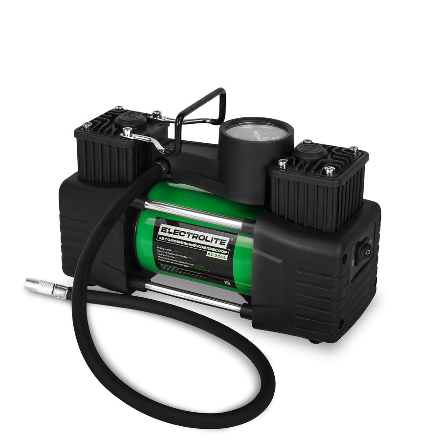 Автомобильный компрессор ELECTROLITE AC 200L, 200Вт, 10.2Бар, 70л/мин, гнезд. прикур., порш. металл