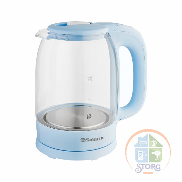 Чайник электрический SAKURA SA-2740BL (Голубой, 1850-2200 Вт, стеклянный, 1.7 л, подсветка)