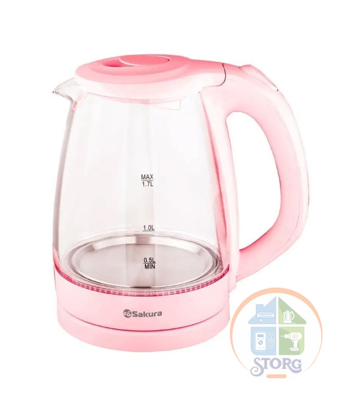 Чайник электрический SAKURA SA-2733BG (Розовый; Объем 1.7л;Стеклянный; ED подсветка;Мощность 2200Вт)