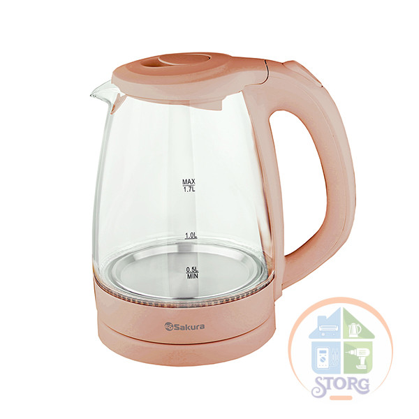 Чайник электрический SAKURA SA-2733BG (Розовый; Объем 1.7л;Стеклянный; ED подсветка;Мощность 2200Вт)
