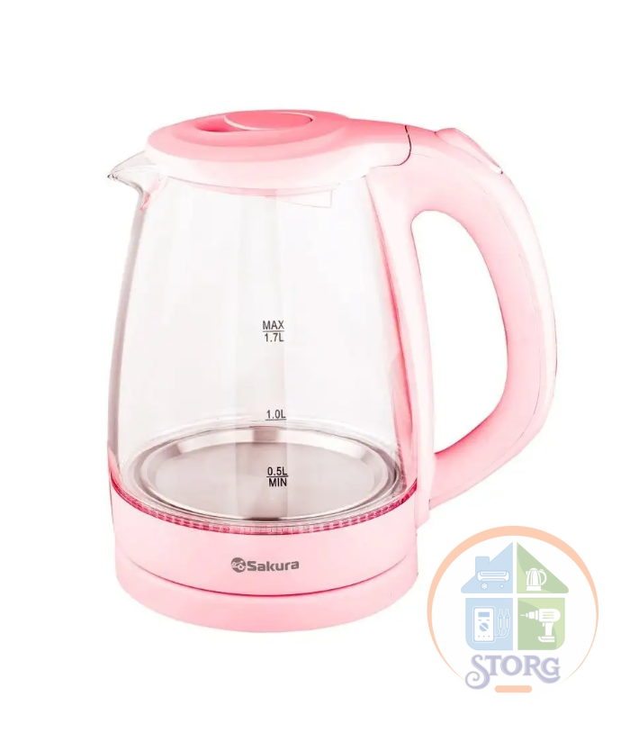 Чайник электрический SAKURA SA-2733BG (Розовый; Объем 1.7л;Стеклянный; ED подсветка;Мощность 2200Вт)