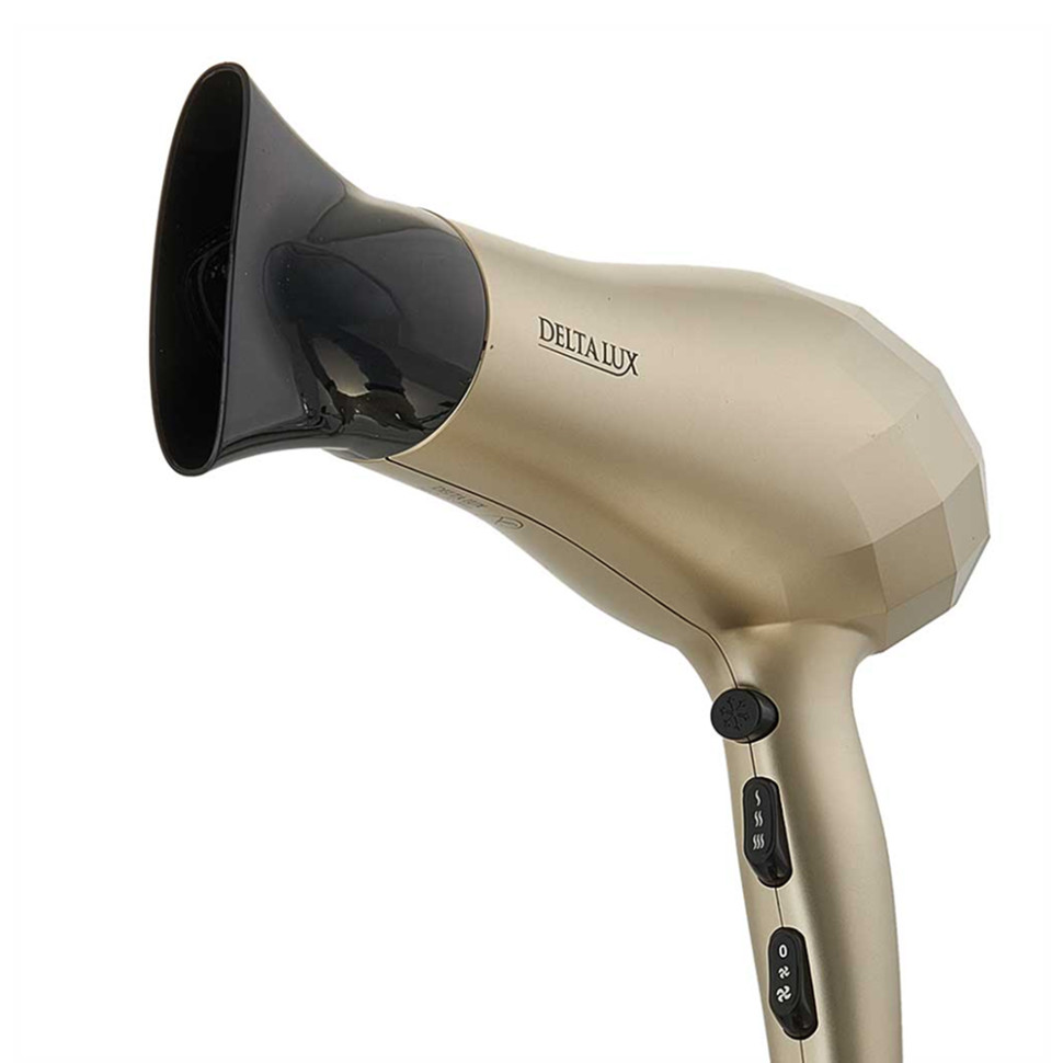 Фен для волос DELTA LUX DL-0941, Золотой с черным, 2200Вт, турмалин. ионизац., 3 реж. темп.