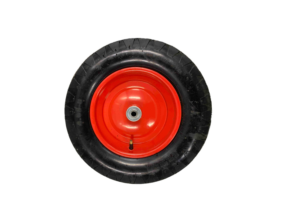 Колесо для строительной тачки PR3001-12 16"х 4,00х8,12/100мм, CROSS, сварное, красное КФ, втулка с трубкой
