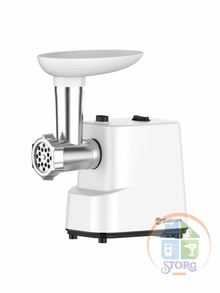 Мясорубка SAKURA SA-6429W, белый, 1500Вт, реверс +компл насадок, 0.9 кг/мин, защита от перегрева