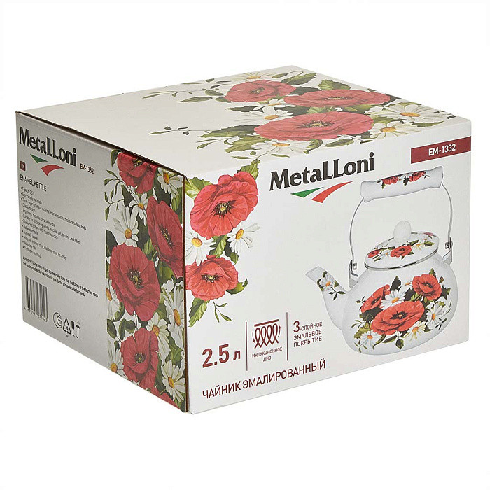 Чайник эмалированный на плиту Metalloni EM-1332 "Маки" ( 2,5л, с керамической ручкой)