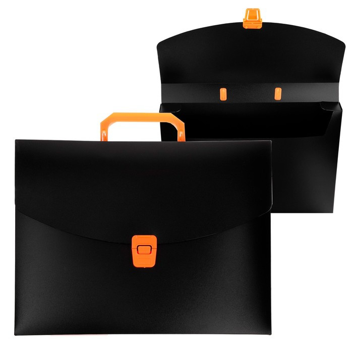 Папка-портфель А4 1отд Calligrata 700мкм черный, детали отделки неон, стикер на 1шт, жёлтая 9344980