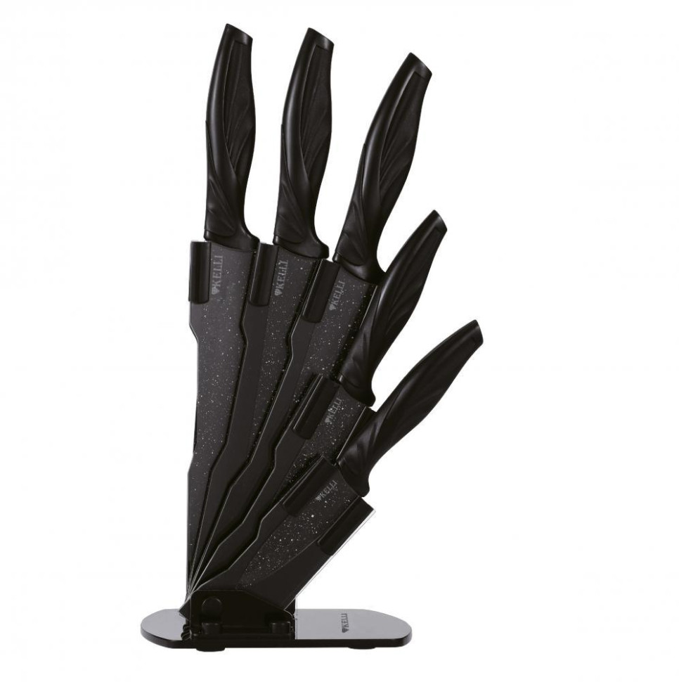 Набор кухонных ножей KELLI KL-2094, черный, 6 предметов, нерж.сталь 18/10
