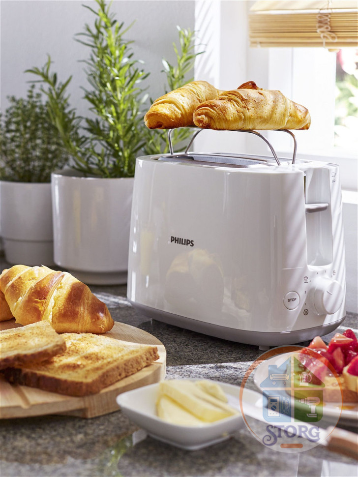 Тостер PHILIPS Daily Collection HD2581/00, белый, 830Вт, 8 степеней прожарки, подогрев/размороз