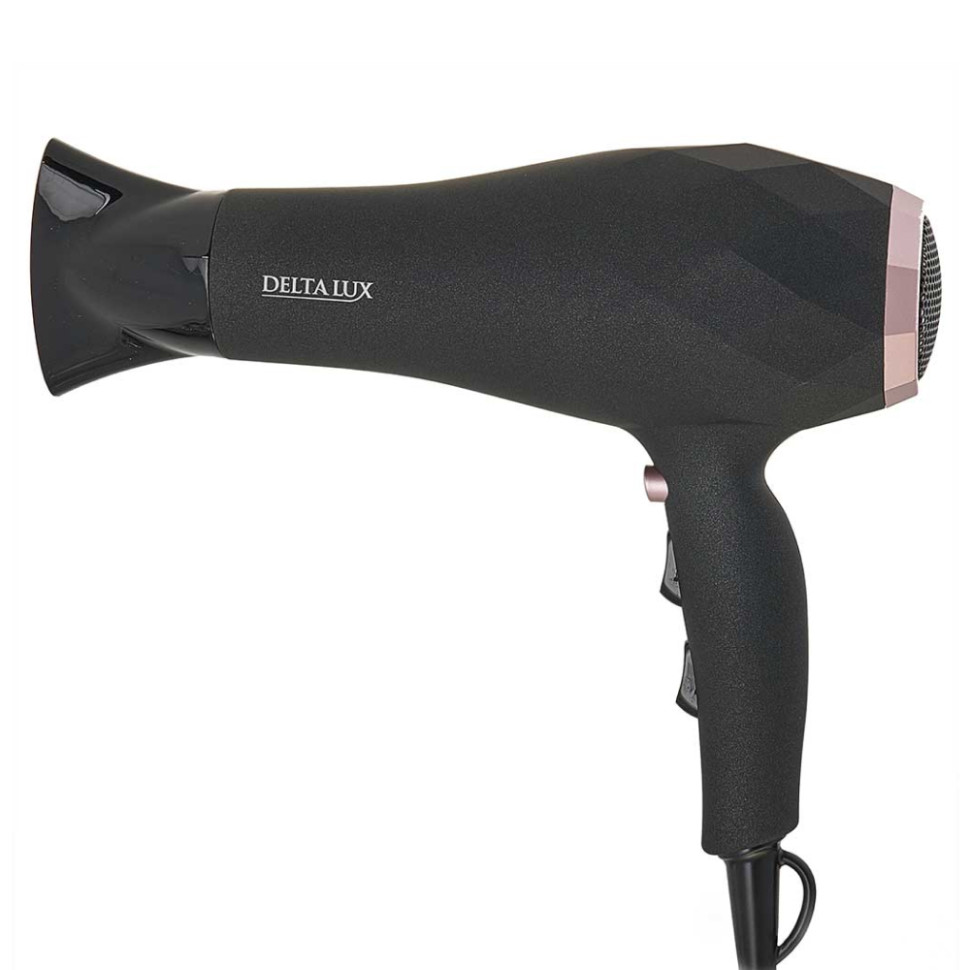 Фен для волос DELTA LUX DL-0941, Черный с розовым, 2200Вт, турмалин. ионизац., 3 реж. темп.