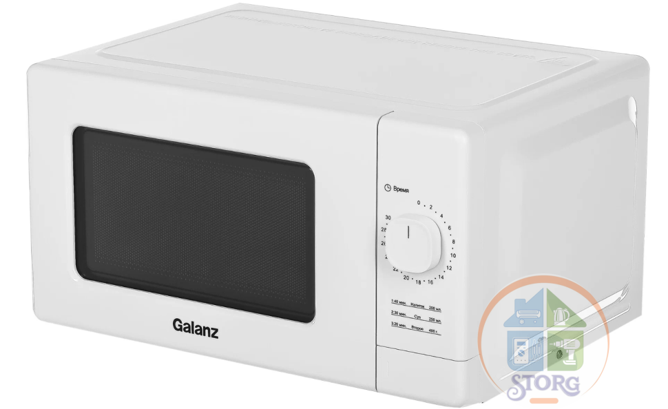 Микроволновая печь GALANZ MOS-2008MW, белый, объем 20л, 700Вт, соло, таймер, подсветка
