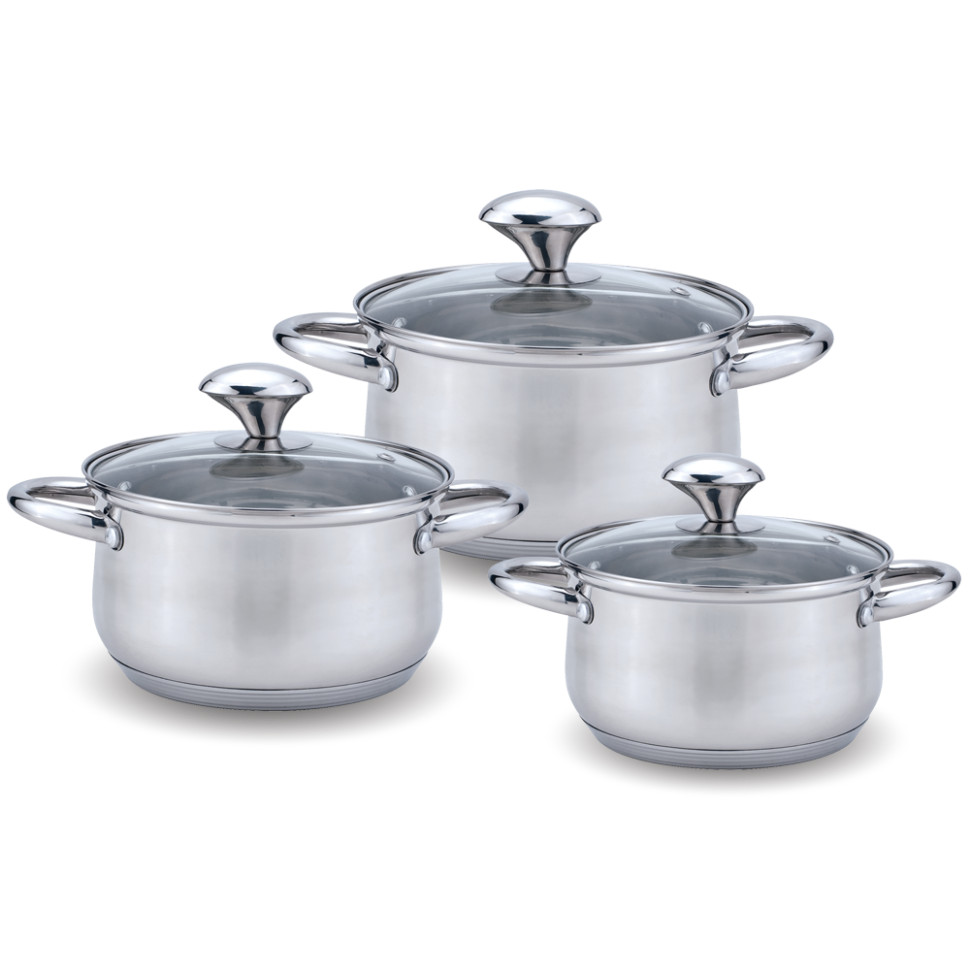 Набор кастрюль 6 предметов KELLI KL-4210, 3 кастрюли (2.1л, 3.0л, 4.0л), 3 крышки