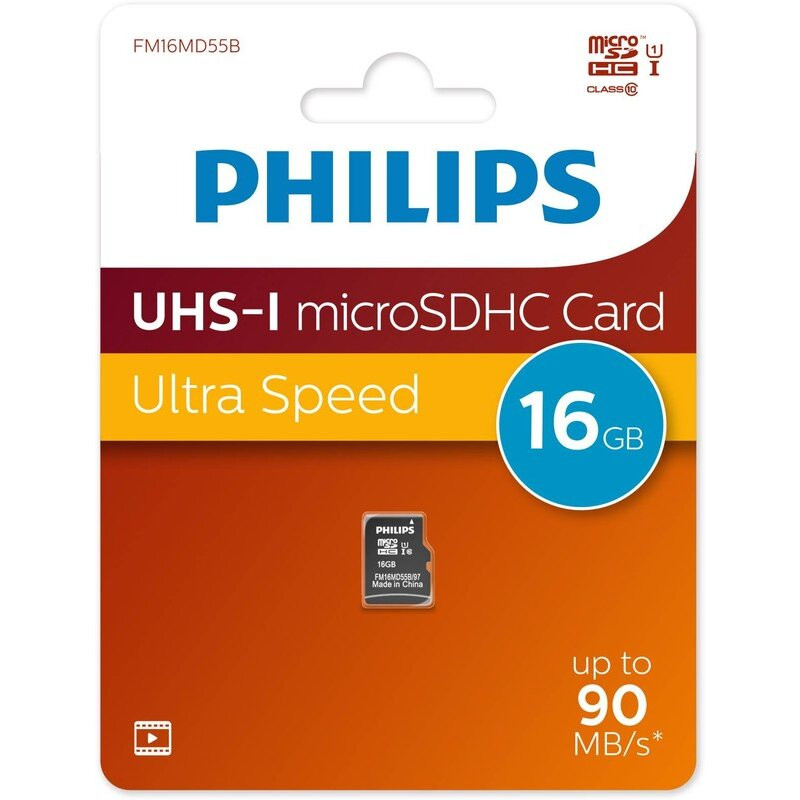 Флеш карта microSD 16Gb PHILIPS High Speed microSDHC Class 10 90Mb/s