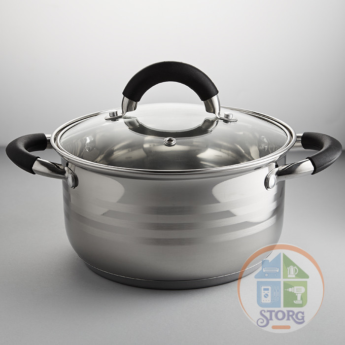 Кастрюля WEBBER BE-196/2 (Диаметр 18см; Объем 2.8л; Нерж.сталь; Стекл.крышка)