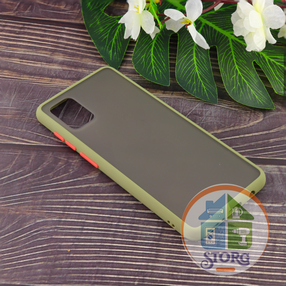 Чехол силиконовый с полупрозрачной матовой задней крышкой для Samsung A31 2020 оливковый