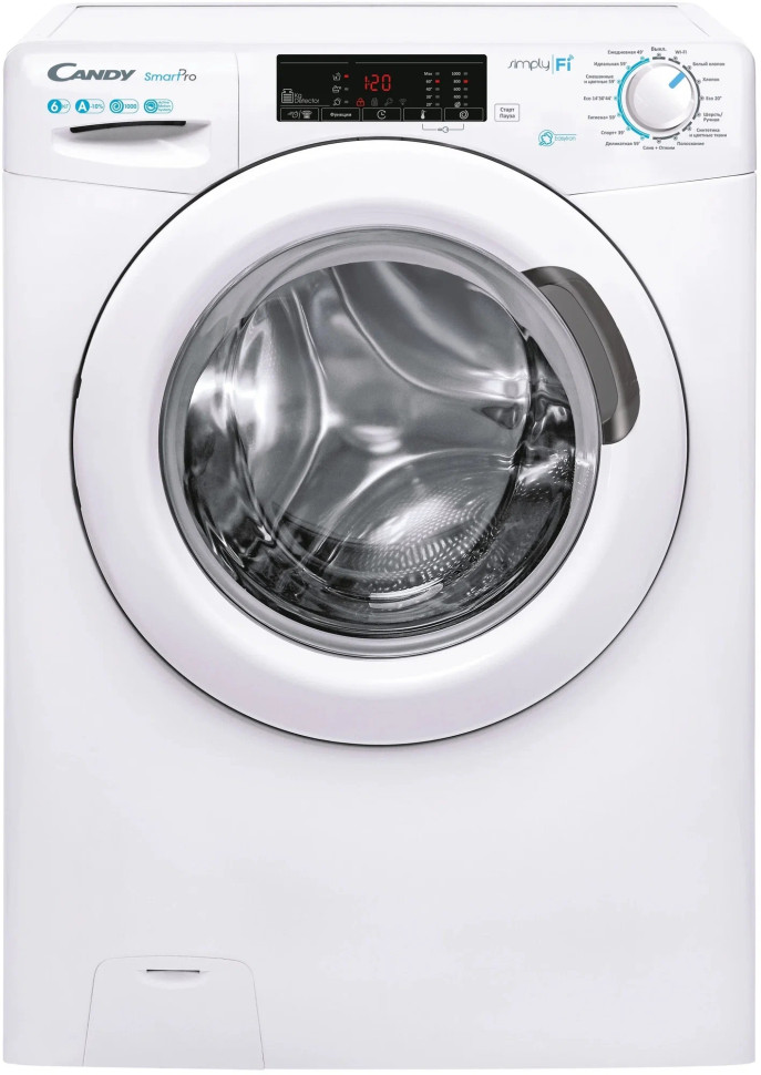 Стиральная машина CANDY Smart Pro CSO34106TB1/2-07, Белый, 6кг, пар, 17 реж., 60х85х40.2