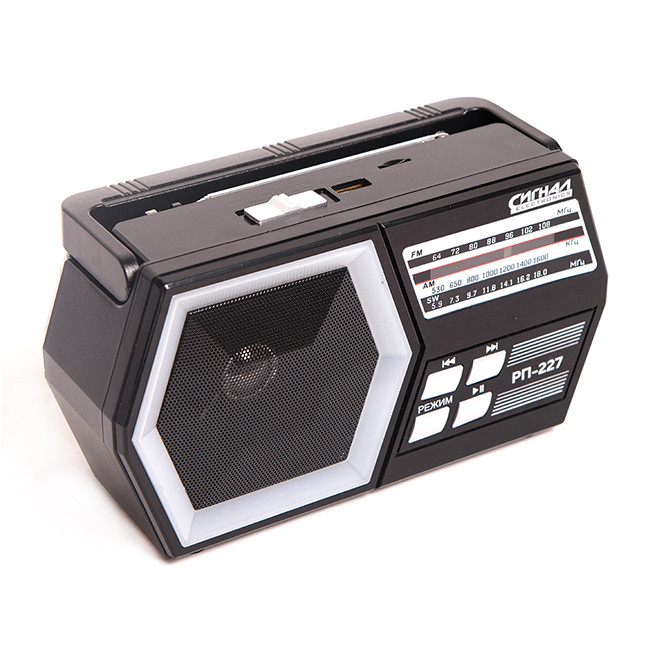 Радиоприемник "Сигнал РП-227", FM 64-108МГц, бат.2*R20, 220V, акб 1200mA/h, USB/microSD/AUX, дискосв