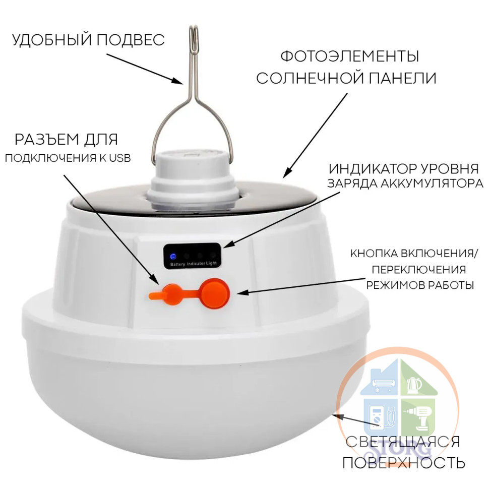 Фонарик для кемпинга+аккумулятор+солнечная зарядка+зарядка от USB YYC-2026
