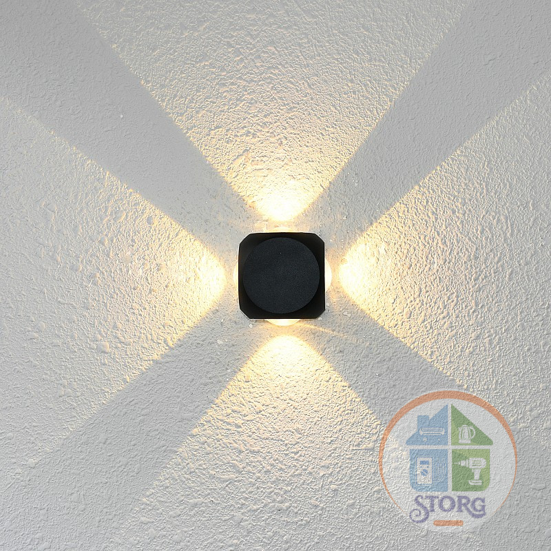 Светильник настенный накладной NUOVO LED 85x85x53 4Вт, 4200К IP 54 черный 4 луча 24789 4 duwi