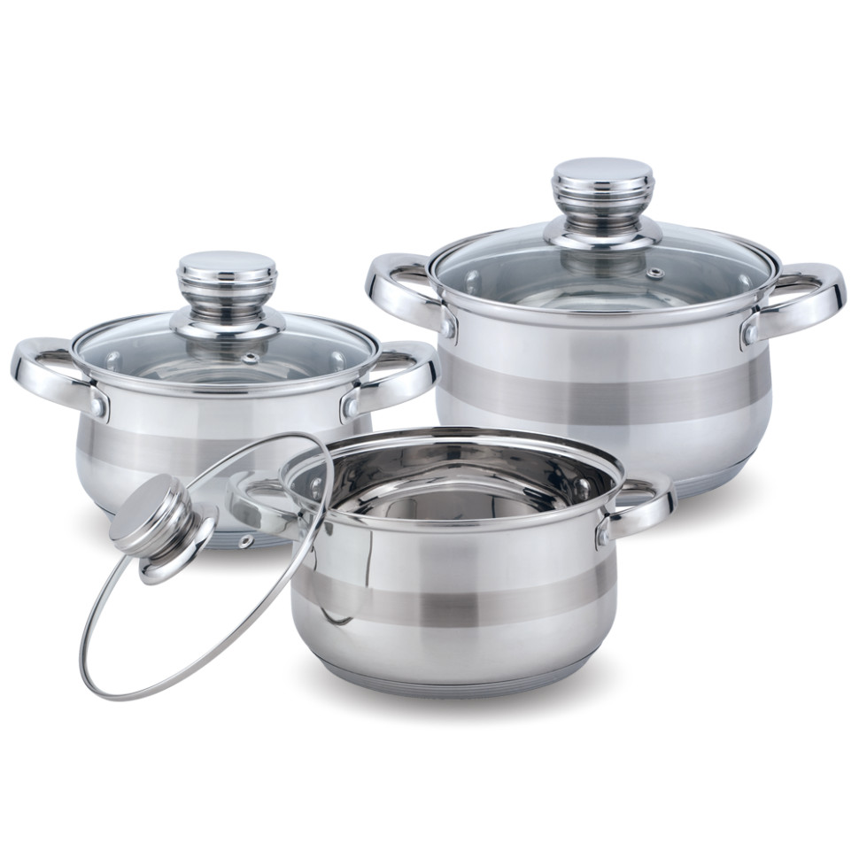 Набор кастрюль 6 предметов KELLI KL-4215, 3 кастрюли 2.1л, 3л, 4л, 3 крышки, мерная шкала