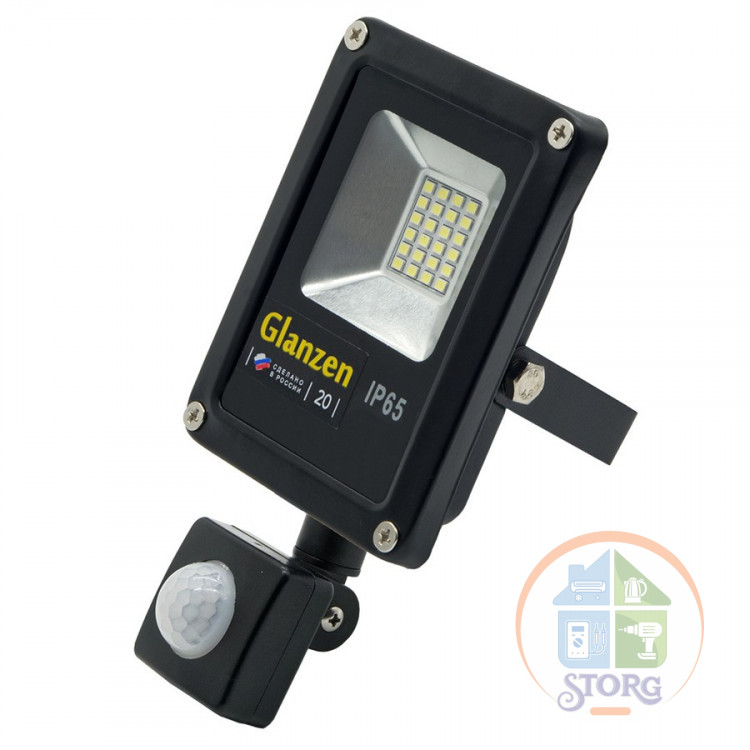 Прожектор GLANZEN FAD-0011-20, 20 Вт, 6000 К, SIP, c датчиком движения