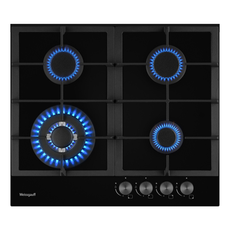 Газовая варочная панель встраиваемая Weissgauff HG 641 BFh, Черный, 4 конф., закал. стекло, 600х510м
