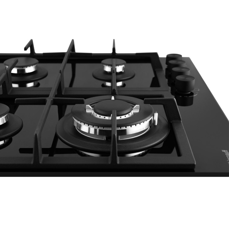 Газовая варочная панель встраиваемая Weissgauff HG 641 BFh, Черный, 4 конф., закал. стекло, 600х510м