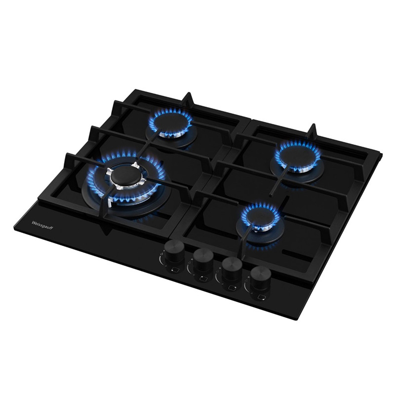 Газовая варочная панель встраиваемая Weissgauff HG 641 BFh, Черный, 4 конф., закал. стекло, 600х510м