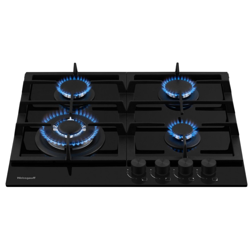 Газовая варочная панель встраиваемая Weissgauff HG 641 BFh, Черный, 4 конф., закал. стекло, 600х510м