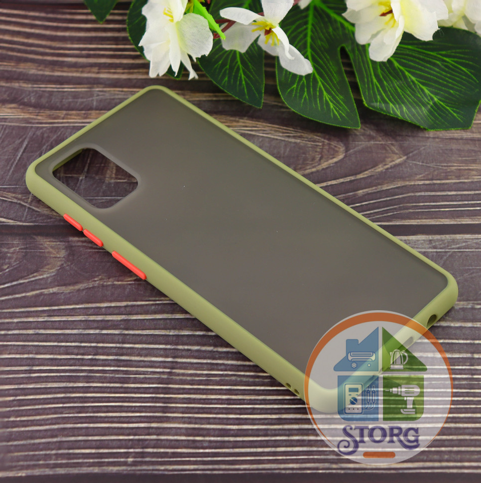 Чехол силиконовый с полупрозрачной матовой задней крышкой для Samsung A71 2020 оливковый