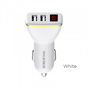 АЗУ Borofone  BZ11  5V/2,1A 2USB display car charger {White}