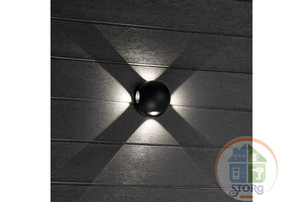 Светильник настенный накладной NUOVO LED 103x103x77 4Вт, 4200К IP 54 черный 4 луча 24791 7 duwi