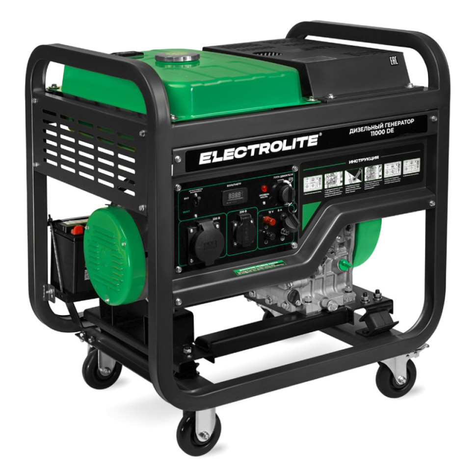Генератор дизельный Electrolite 11000DE (8.5/9.5кВт, 220В, 1фаза, 4-такт., 1цил., бак 25л, эл.старт)