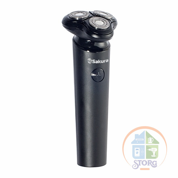 Бритва электрическая SAKURA SA-5430BK (Черный, 3 головки-роторные, Сухое бритьё, USB кабель, 500мАч)