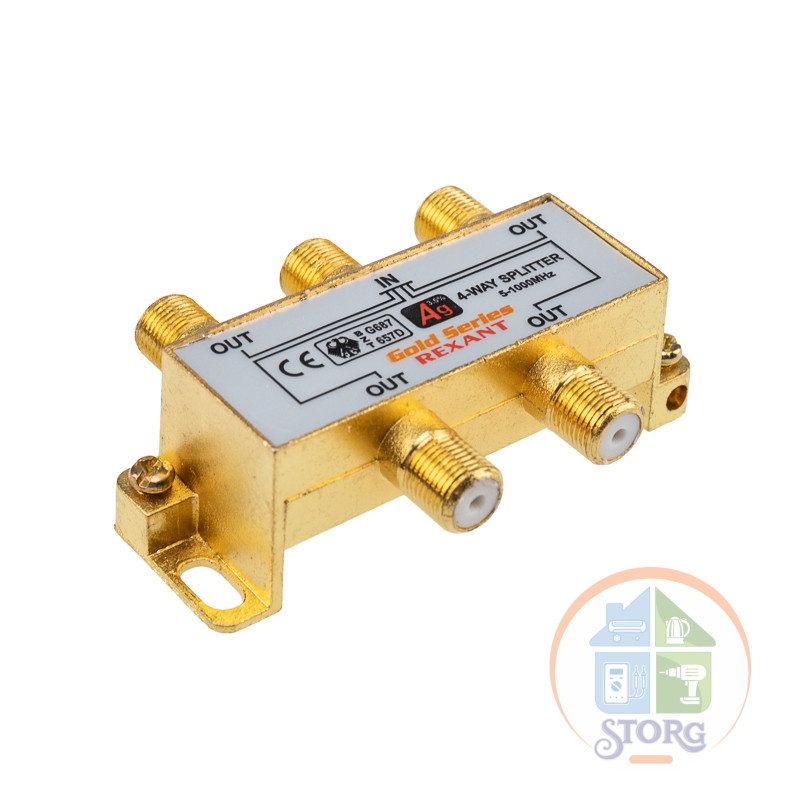 Делитель ТВх4 под F-разъем, 5-1000МГц, Gold (5 F-разъемов в комплекте) REXANT