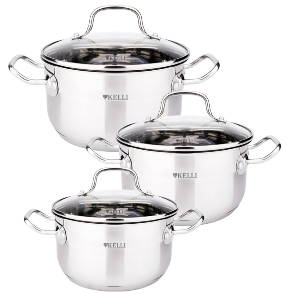 Набор кастрюль 6 предметов KELLI KL-4729, 3 кастрюли 1.9л, 2.6л, 3.6л, 3 крышки