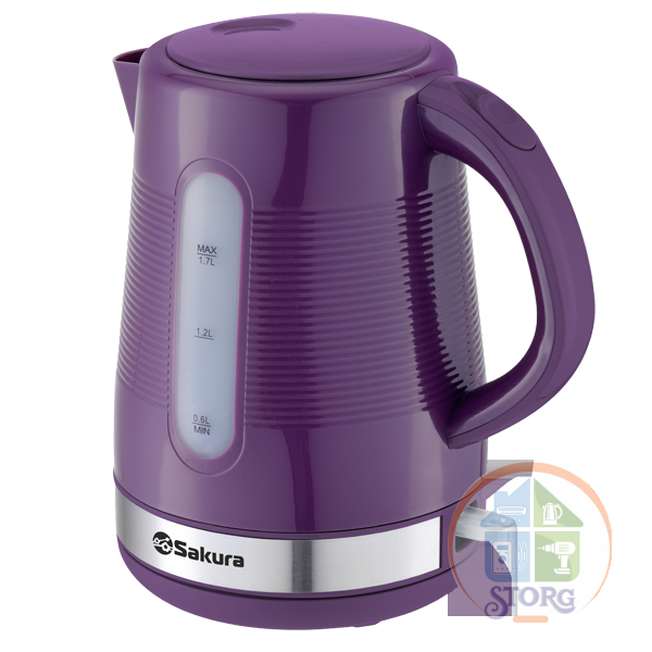 АКЦИЯ! Чайник электрический SAKURA SA-2343P (Фиолетовый; 1.7л; 2200Вт; Пластиковый; Диск)