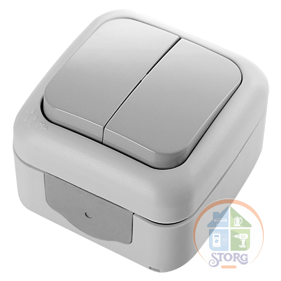 Выключатель накладной 2-клавишный Серый IP54 VIKO PALMIE 90555502