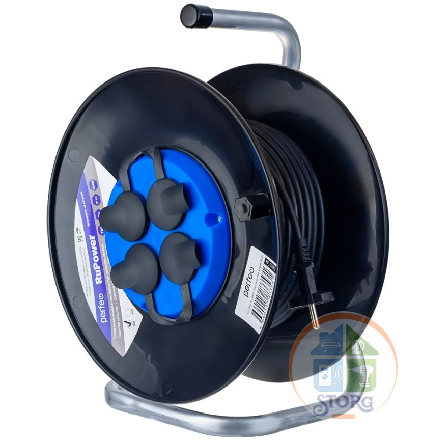 Удлинитель силовой на катушке PERFEO "RU POWER" без заземления 40м 4гн 16А ПВС 2х1,5 IP44 (РБК16).