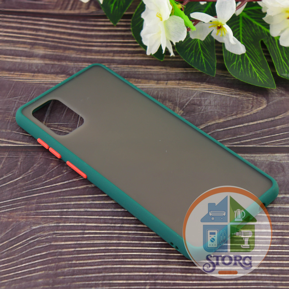 Чехол силиконовый с полупрозрачной матовой задней крышкой для Samsung A71 2020 тёмно зелёный