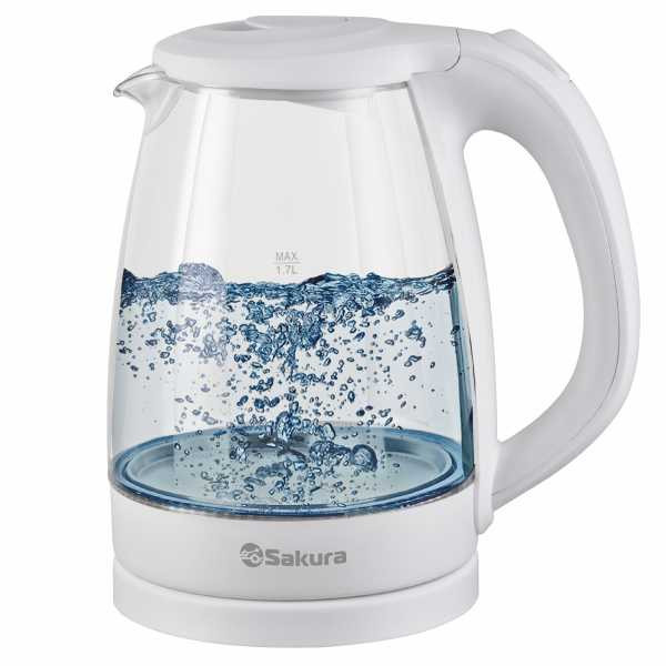 Чайник электрический SAKURA SA-2733W, белый, 1.7л, стекло, LED подсветка